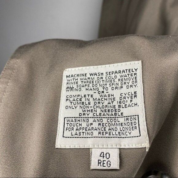 Vintage 80s London Fog Trench Coat Men 40R Beige Double Breasted Long Belt Liner - Picture 12 of 12